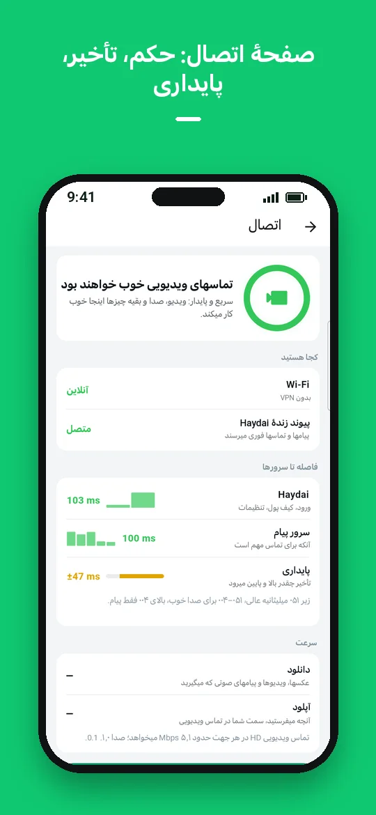 صفحهٔ اتصال: حکم، تأخیر، پایداری — Haydai