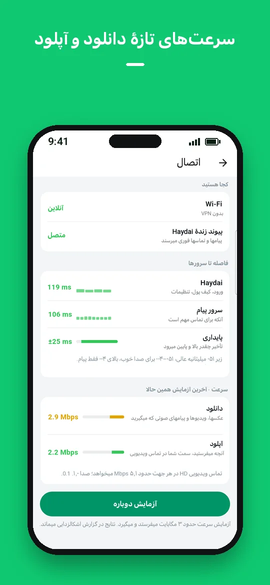 سرعت‌های تازهٔ دانلود و آپلود — Haydai