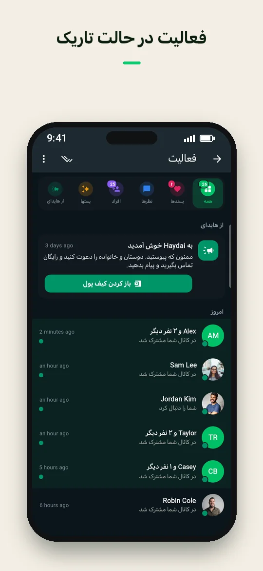 فعالیت در حالت تاریک — Haydai