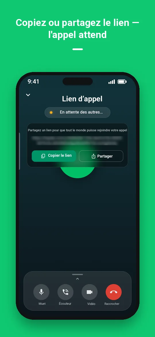 Copiez ou partagez le lien — l'appel attend — Haydai