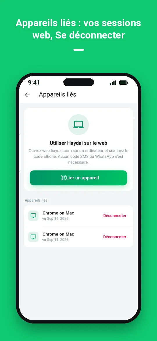 Appareils liés : vos sessions web, Se déconnecter — Haydai