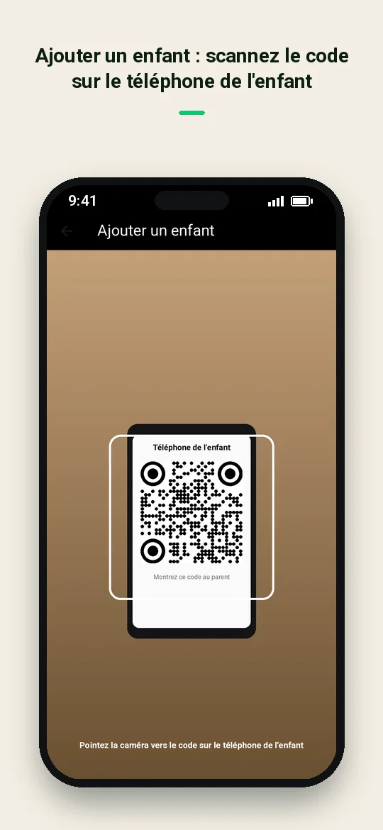 Ajouter un enfant : scannez le code sur le téléphone de l'enfant — Haydai