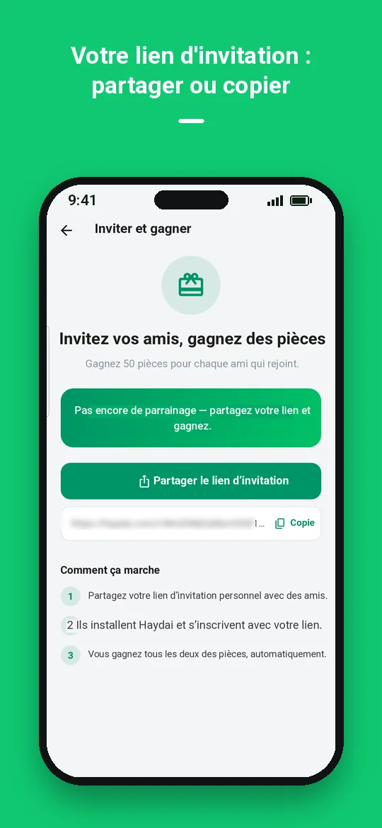 Votre lien d'invitation : partager ou copier — Haydai