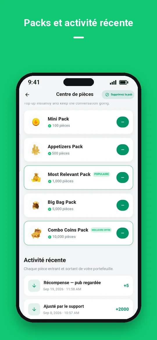 Packs et activité récente — Haydai