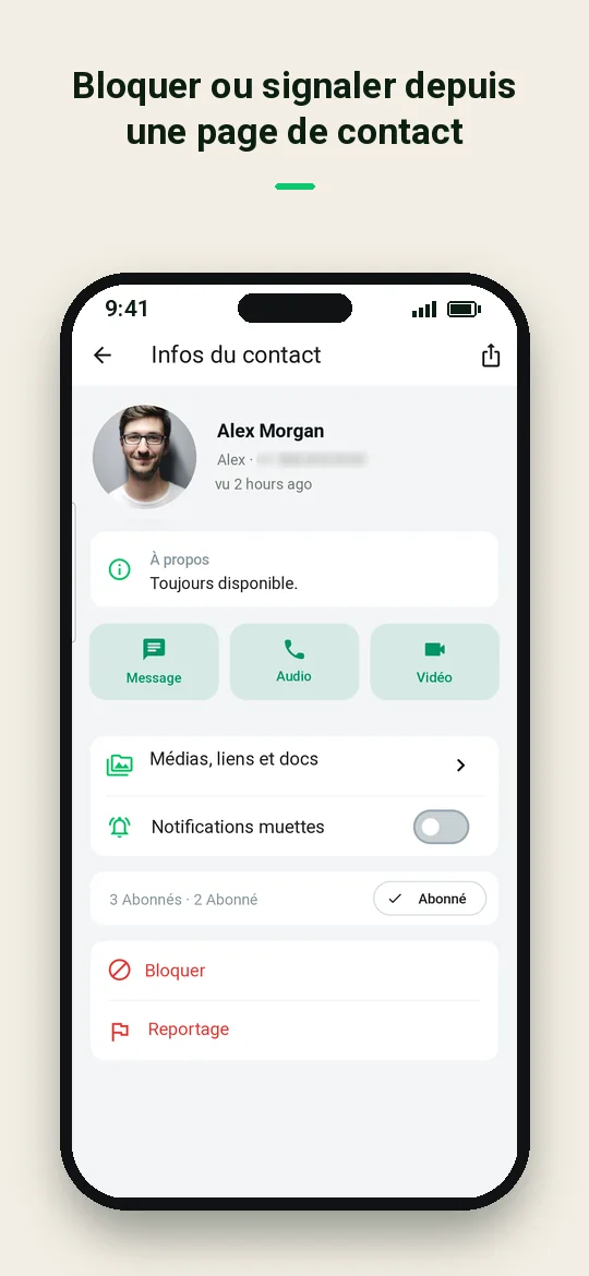 Bloquer ou signaler depuis une page de contact — Haydai