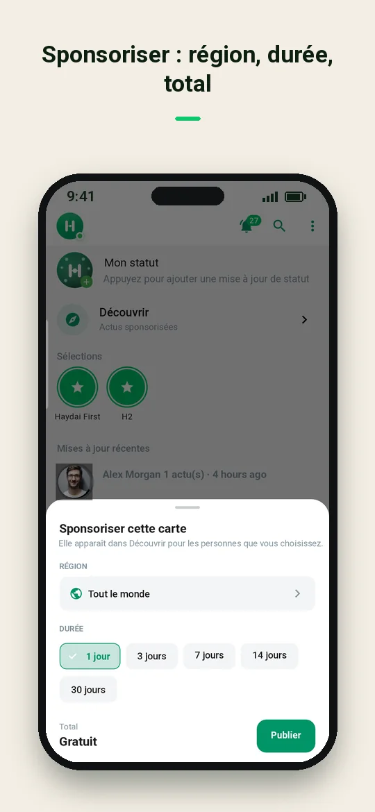 Sponsoriser : région, durée, total — Haydai
