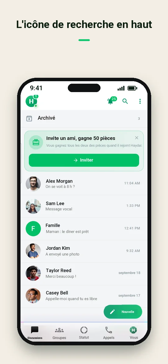 L'icône de recherche en haut — Haydai
