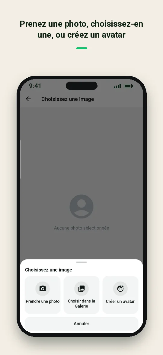 Prenez une photo, choisissez-en une, ou créez un avatar — Haydai
