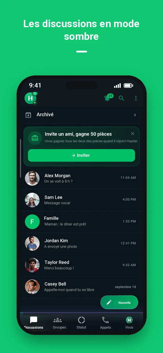 Les discussions en mode sombre — Haydai