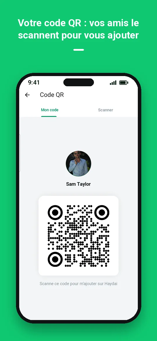 Votre code QR : vos amis le scannent pour vous ajouter — Haydai