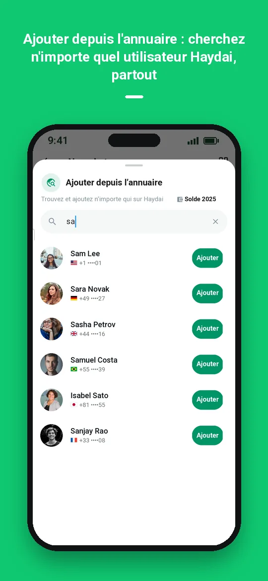 Ajouter depuis l'annuaire : cherchez n'importe quel utilisateur Haydai, partout — Haydai