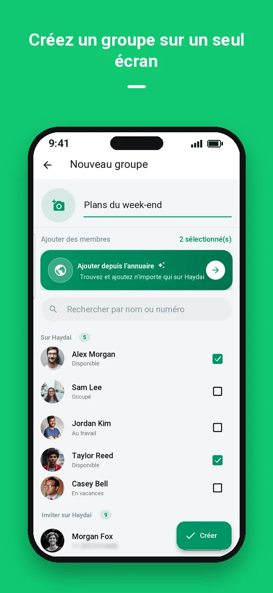 Créez un groupe sur un seul écran — Haydai