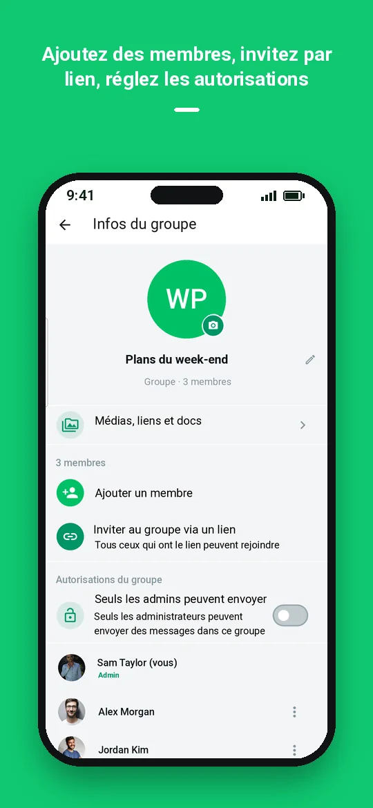 Ajoutez des membres, invitez par lien, réglez les autorisations — Haydai