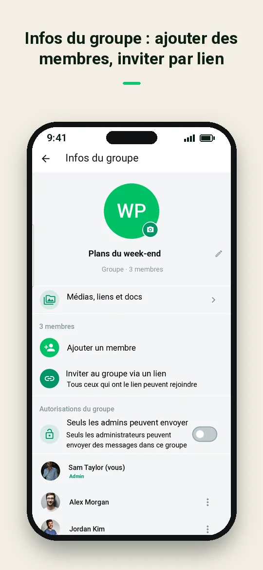 Infos du groupe : ajouter des membres, inviter par lien — Haydai