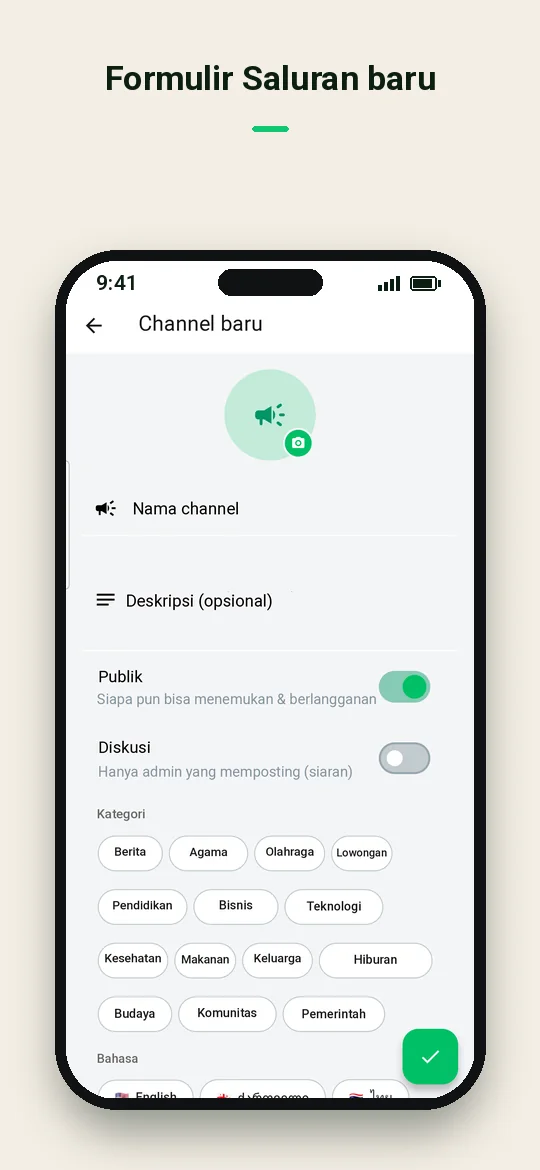 Formulir Saluran baru — Haydai