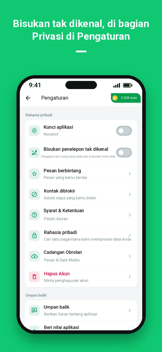 Bisukan tak dikenal, di bagian Privasi di Pengaturan — Haydai
