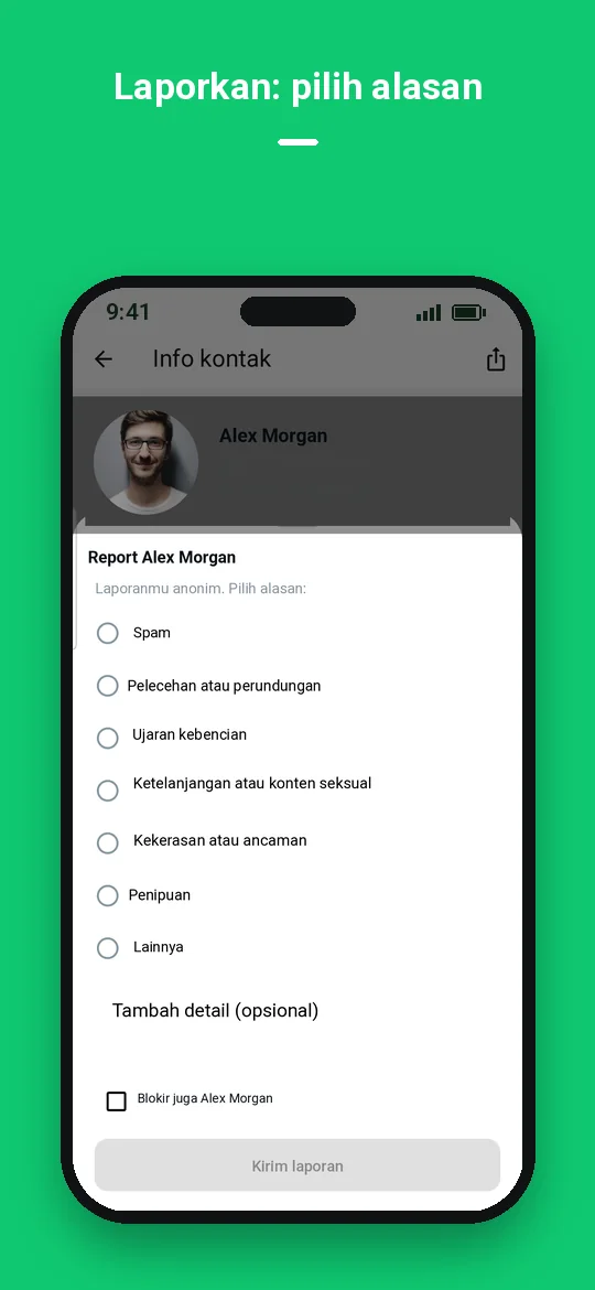 Laporkan: pilih alasan — Haydai