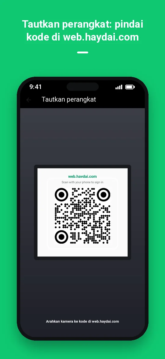 Tautkan perangkat: pindai kode di web.haydai.com — Haydai
