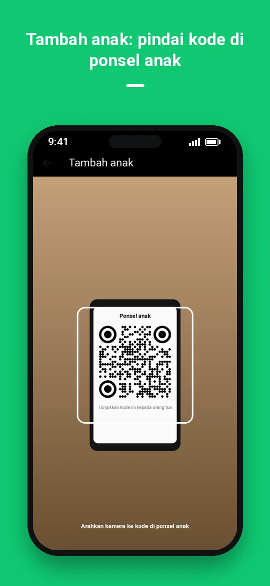 Tambah anak: pindai kode di ponsel anak — Haydai