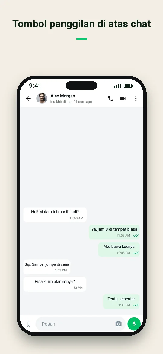 Tombol panggilan di atas chat — Haydai