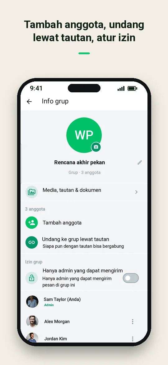 Tambah anggota, undang lewat tautan, atur izin — Haydai