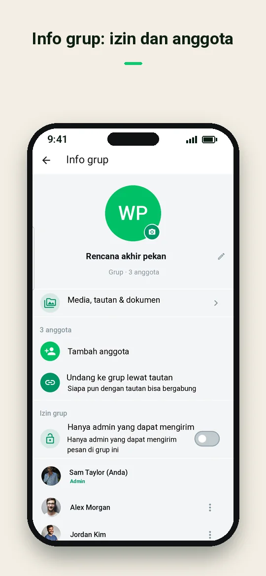 Info grup: izin dan anggota — Haydai