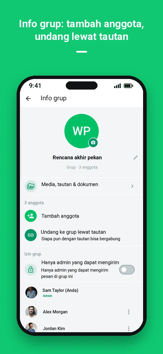 Info grup: tambah anggota, undang lewat tautan — Haydai