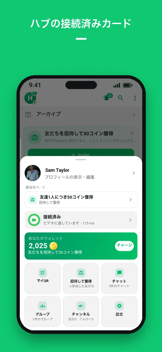 ハブの接続済みカード — Haydai