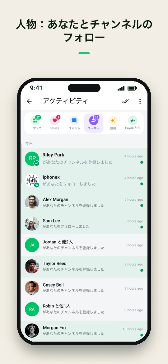 人物：あなたとチャンネルのフォロー — Haydai