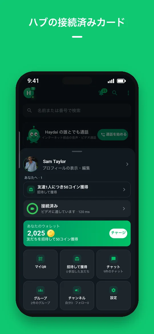 ハブの接続済みカード — Haydai