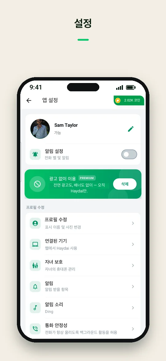설정 — Haydai