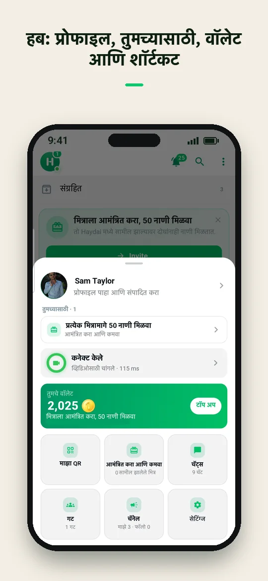 हब: प्रोफाइल, तुमच्यासाठी, वॉलेट आणि शॉर्टकट — Haydai
