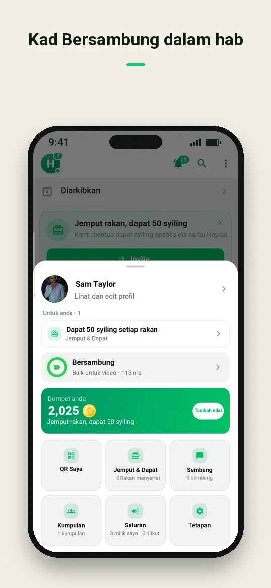 Kad Bersambung dalam hab — Haydai