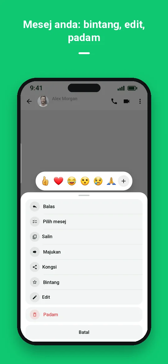 Mesej anda: bintang, edit, padam — Haydai