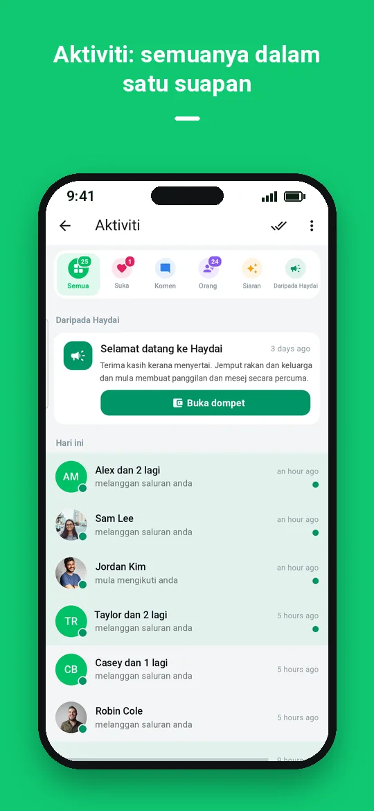 Aktiviti: semuanya dalam satu suapan — Haydai