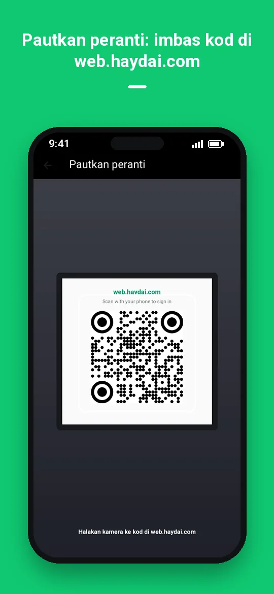Pautkan peranti: imbas kod di web.haydai.com — Haydai