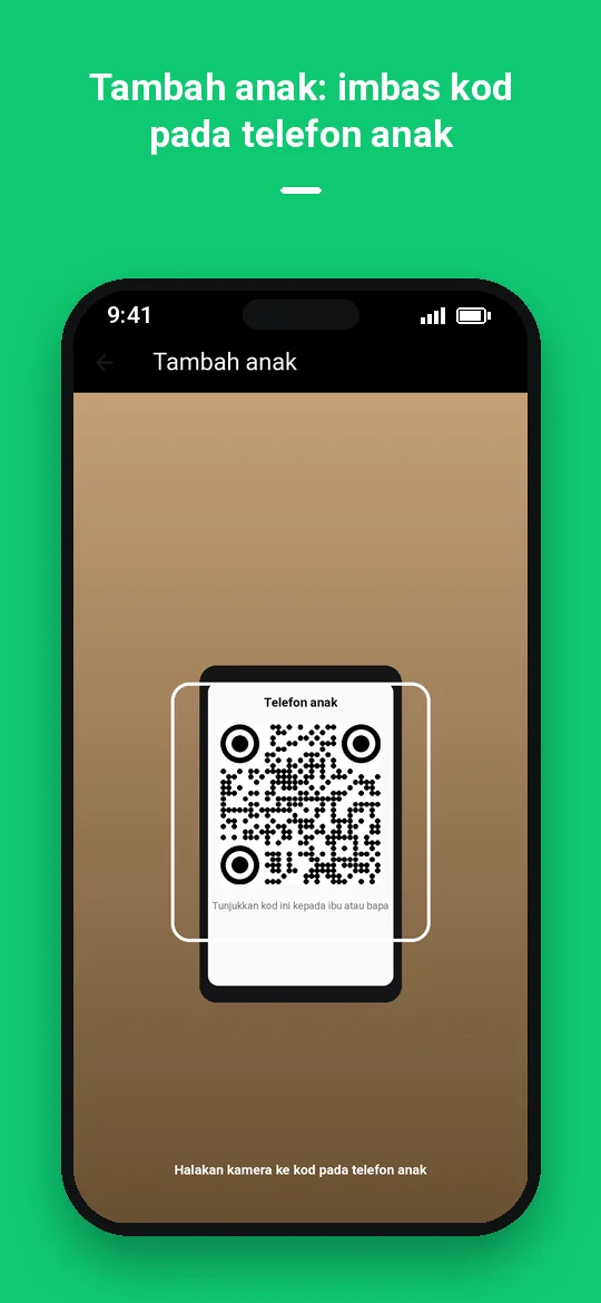 Tambah anak: imbas kod pada telefon anak — Haydai
