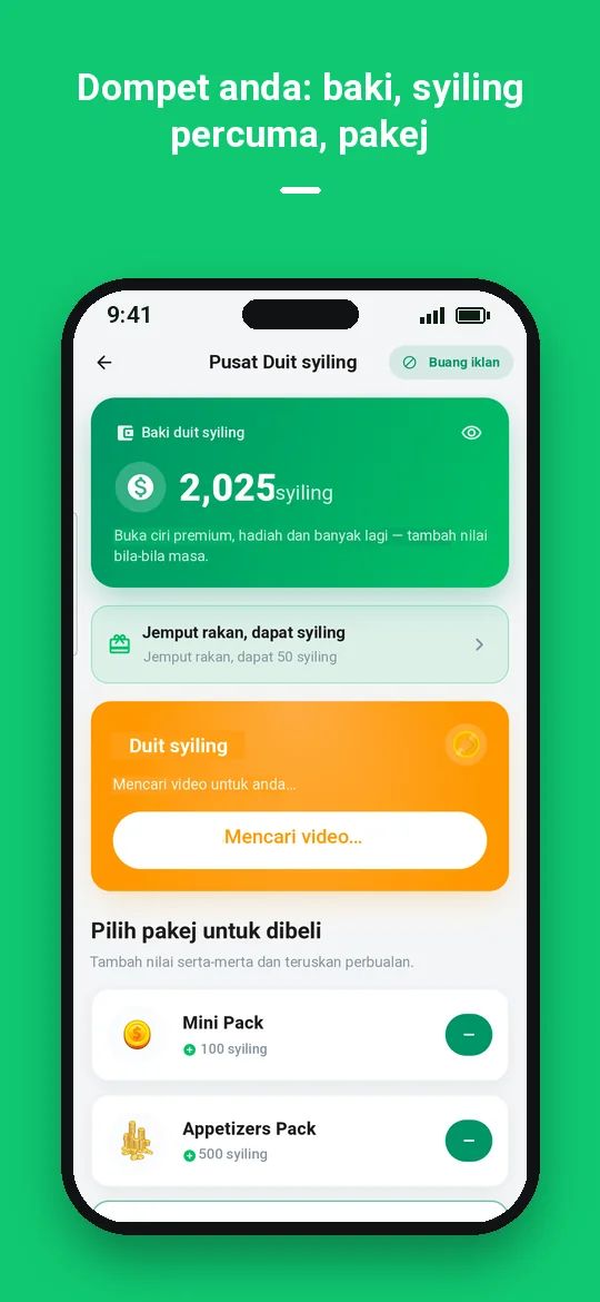 Dompet anda: baki, syiling percuma, pakej — Haydai