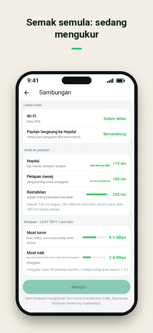 Semak semula: sedang mengukur — Haydai