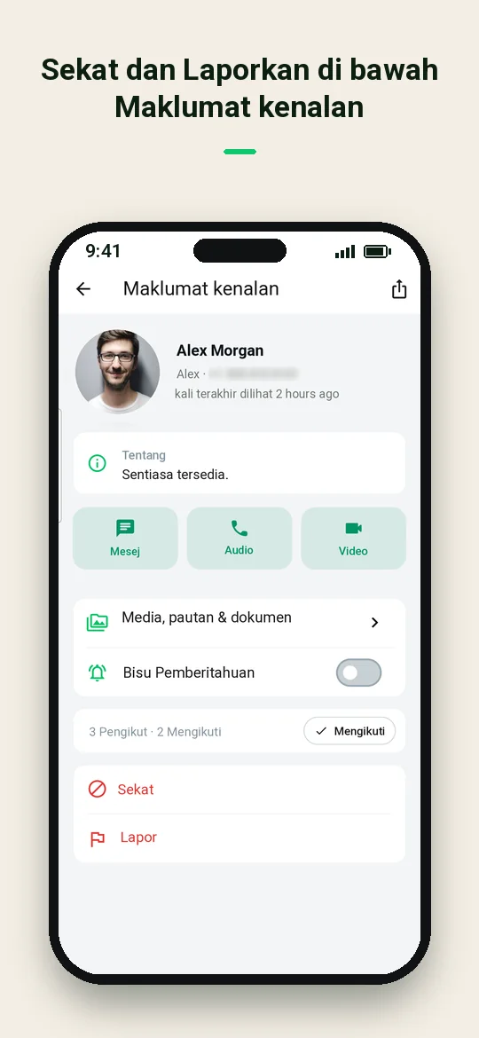 Sekat dan Laporkan di bawah Maklumat kenalan — Haydai