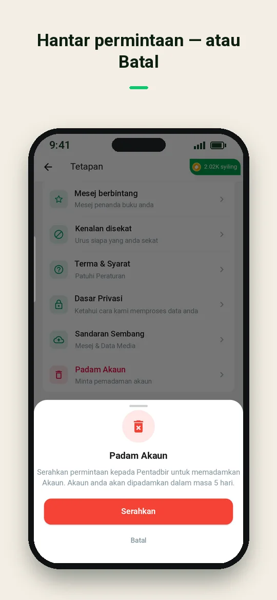 Hantar permintaan — atau Batal — Haydai