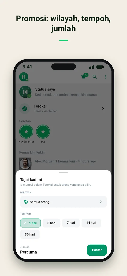 Promosi: wilayah, tempoh, jumlah — Haydai