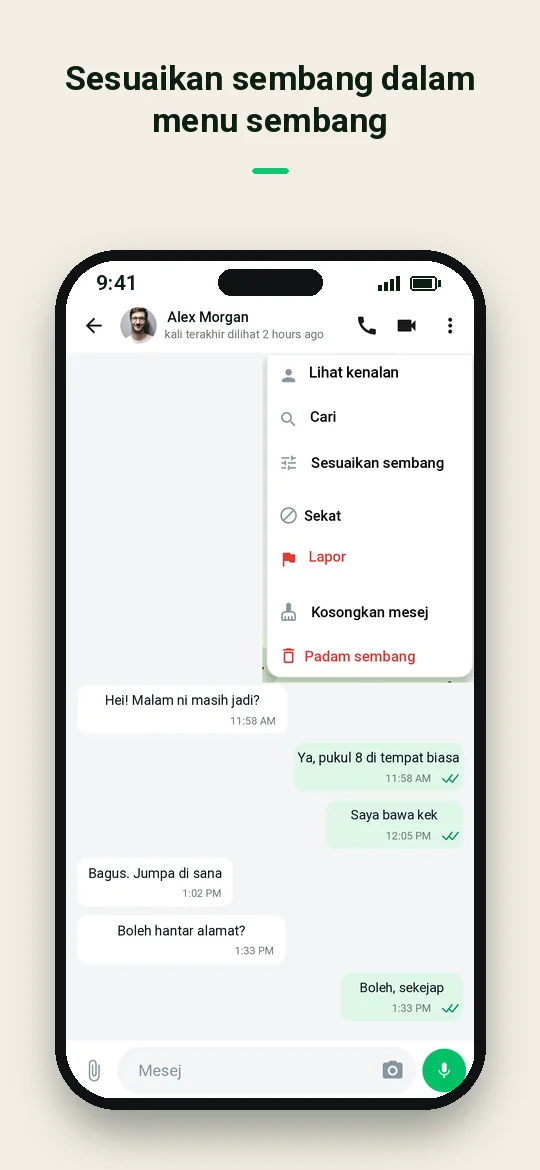 Sesuaikan sembang dalam menu sembang — Haydai