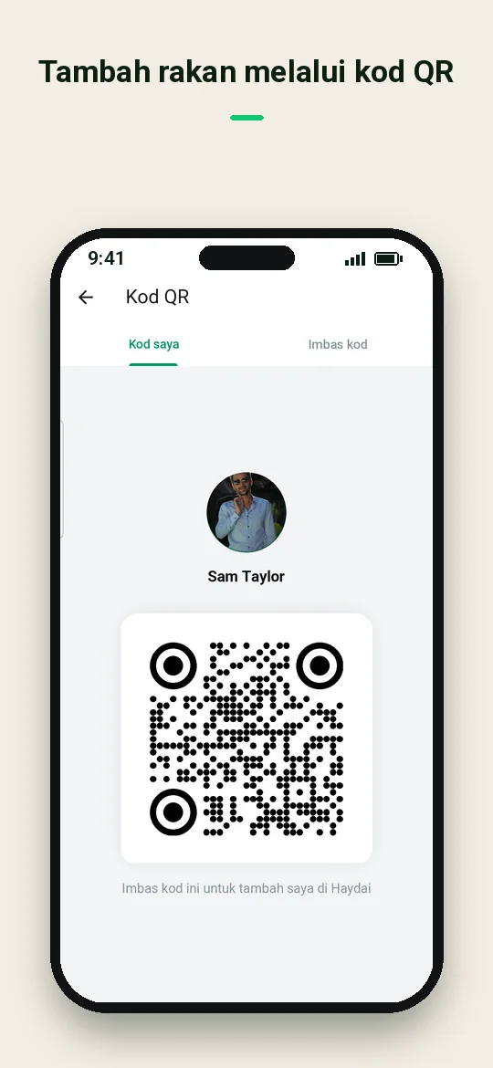 Tambah rakan melalui kod QR — Haydai
