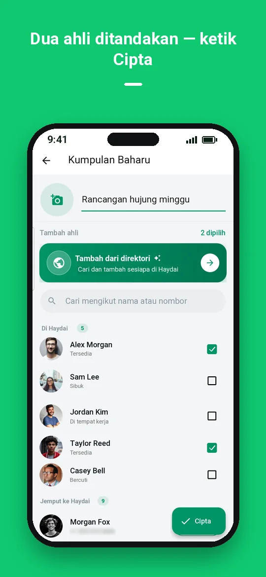 Dua ahli ditandakan — ketik Cipta — Haydai