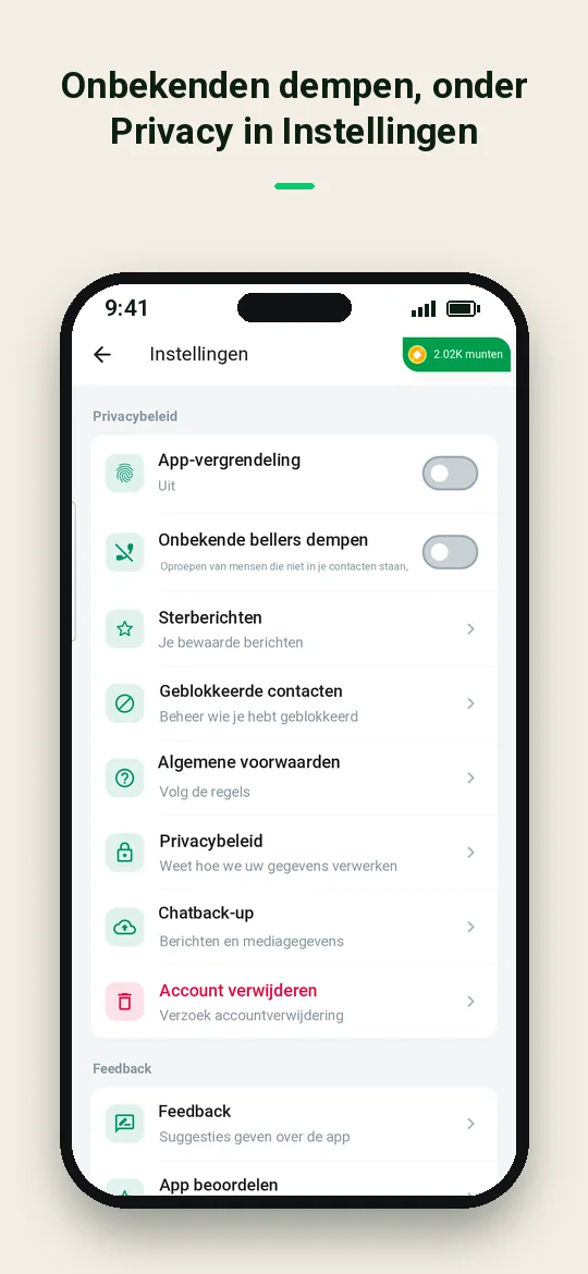 Onbekenden dempen, onder Privacy in Instellingen — Haydai