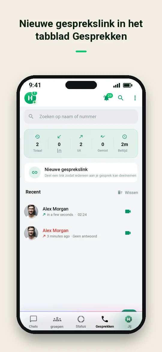 Nieuwe gesprekslink in het tabblad Gesprekken — Haydai