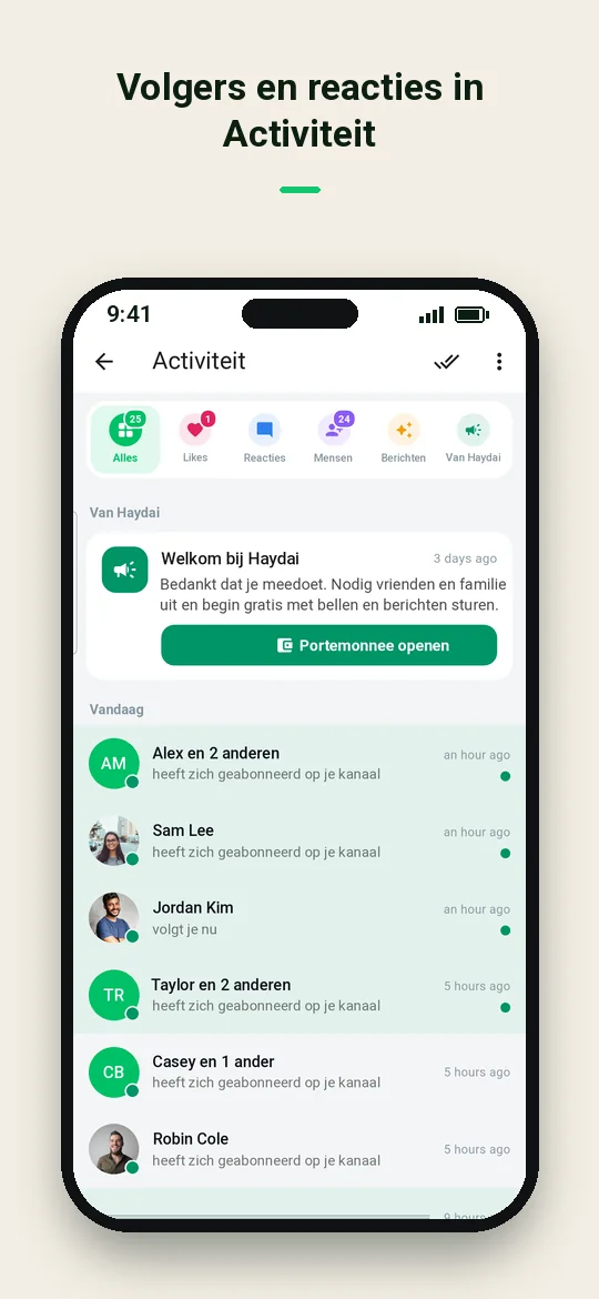 Volgers en reacties in Activiteit — Haydai