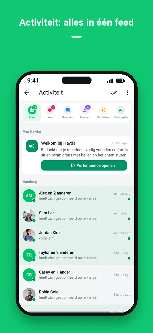 Activiteit: alles in één feed — Haydai
