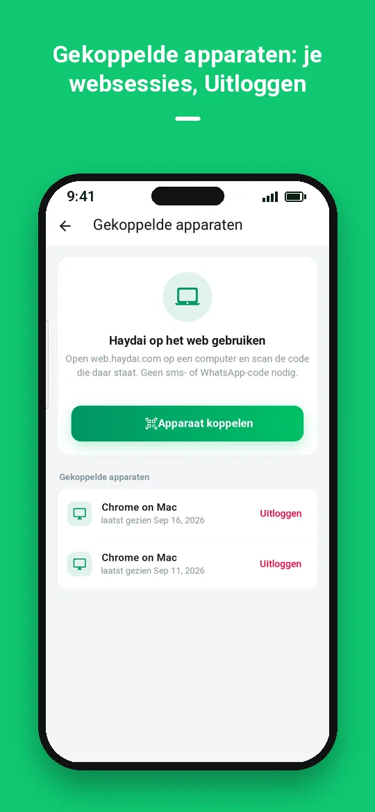 Gekoppelde apparaten: je websessies, Uitloggen — Haydai